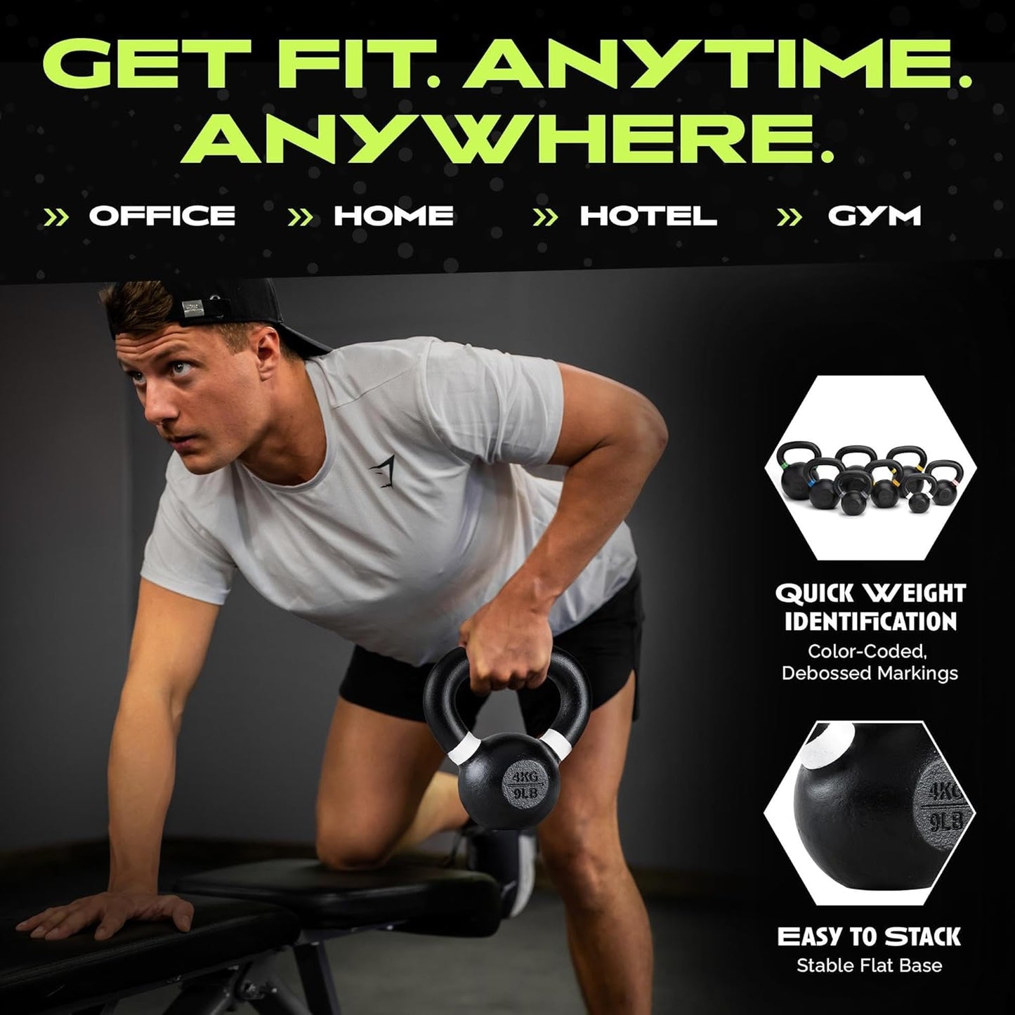 Single Cast Iron Kettlebell | Powder Coated - Wide Handle Weights for Core & Glute Workouts; Swings, Squats, Deadlifts; Strength, Endurance & Flexibility for Men & Women