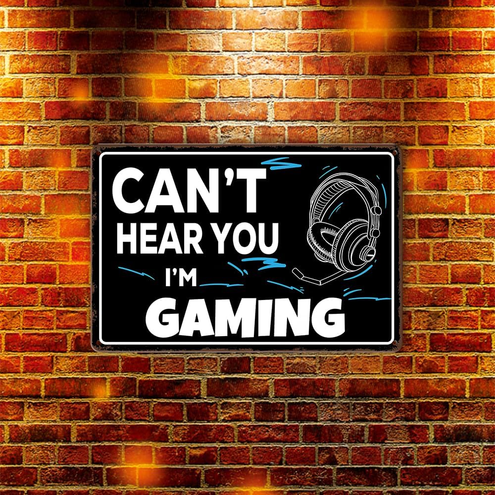 Game Room Sign Gamer Room Wall Decor Can't Hear You, I'm Gaming Signs Funny Gamer Tin Sign Gaming Decor For Boys Bedroom Teen Boy Room Decor Gaming Posters Gifts 8x12 Inches