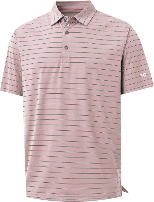 M MAELREG Mens Striped Golf Shirts Short Sleeve Silk-Like Touch Water-Resistant Breathable Soft Collared Polo Shirts for Men