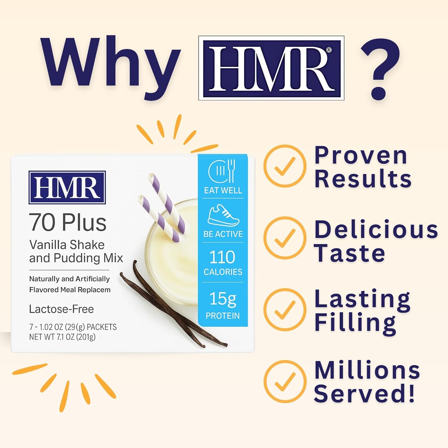HMR 70 Plus Vanilla Shake & Pudding Mix | Meal Replacement Powder | Lactose-Free | 15g Protein | Supports Healthy Weight Loss | Easy to Make | Low Calorie | 21 Single Serving Packets