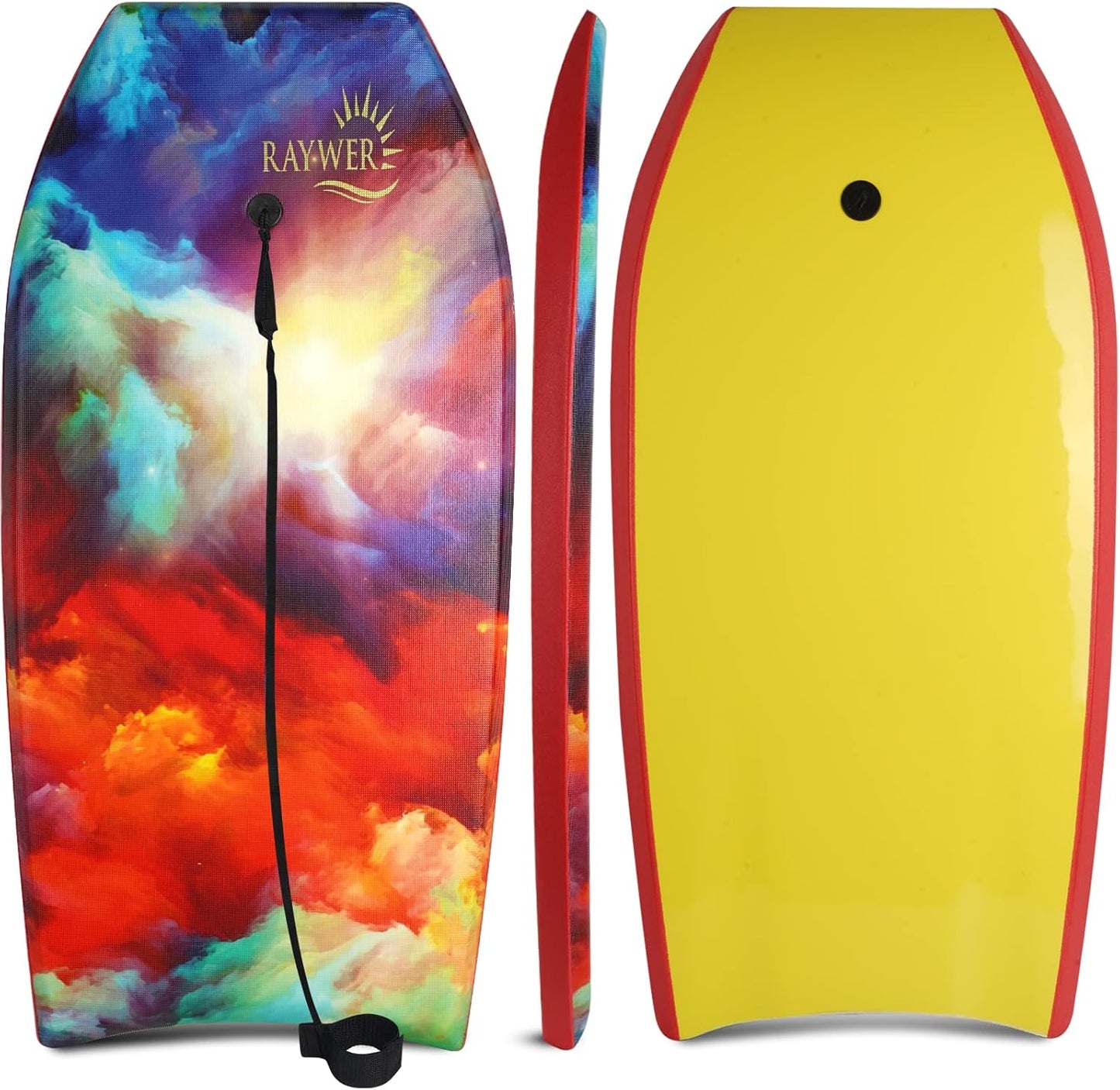 Body Board Lightweight with EPS Core, HDPE Slick Bottom, Leash & Adjustable Wrist Rope, Great Surfing for Kids and Adults