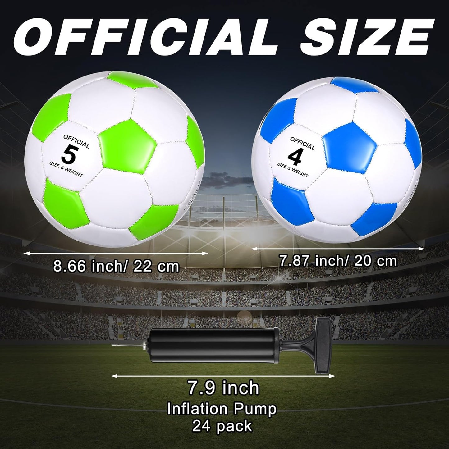 Sotiff 24 Pcs Size 5/4 Soccer Ball Bulk with 24 Pump Deflated Soccer Balls for Kids Teen Football Bulk for Game Training School Team Sports Adults Player Practice Outdoor