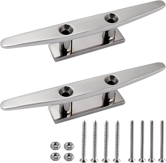 SHENGHUISS Boat Cleat 316 Stainless Steel Open Base Boat Dock Cleats with Fasteners, Marine Grade Rope Cleat for Boat, Dock, Deck, Kayak, Yacht, Nautical Decor (4"/5"/6"/8"/10")
