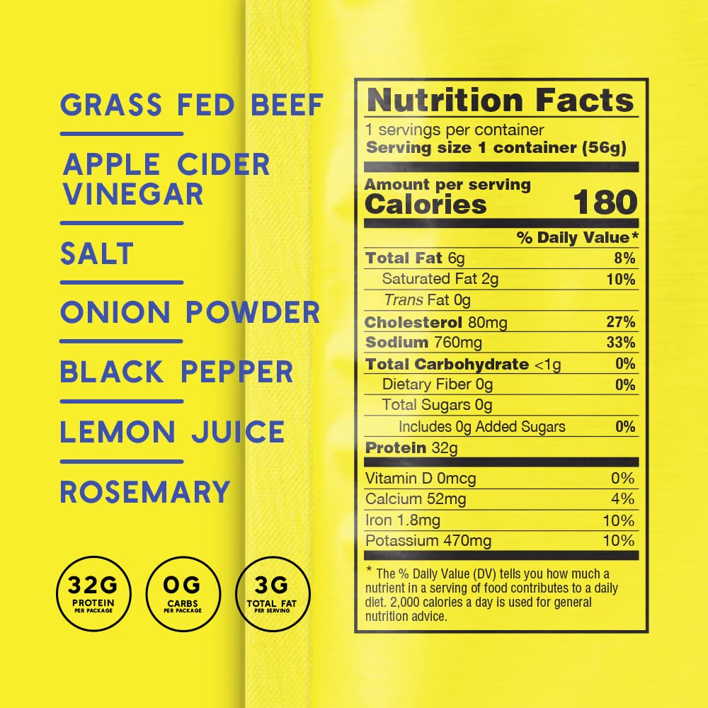 Brooklyn Biltong Air Dried Grass Fed Beef Snack, South African Beef Jerky (2 oz, Pack of 2) - Whole30 Approved, Paleo, Keto, Gluten Free, Sugar Free, Made in USA - (Lemon Pepper)