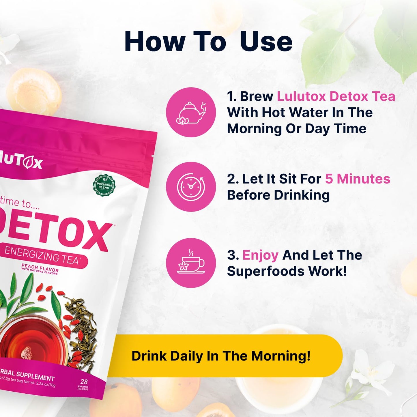 Detox Tea - Herbal Blend with Dandelion, Ginseng, and Ginger - Supports A Healthy Weight, Digestive Health - Vegan, All Natural, Laxative-Free - Peach Flavor (3 Pack x 28 Servings)