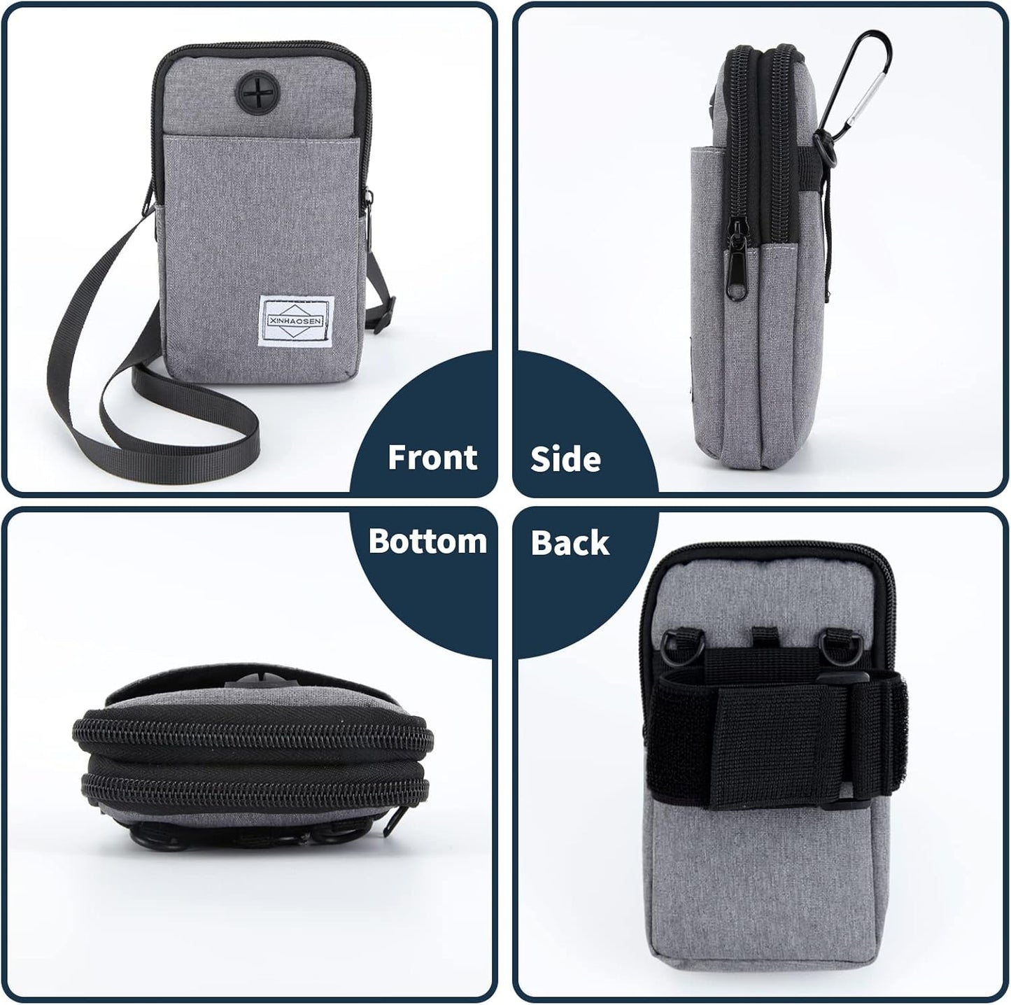 Cell Phone Purse Waist Pack Bag Travel Crossbody Bag Wristband Sport Armband Wallet with Removable Shoulder Strap (Light Grey)