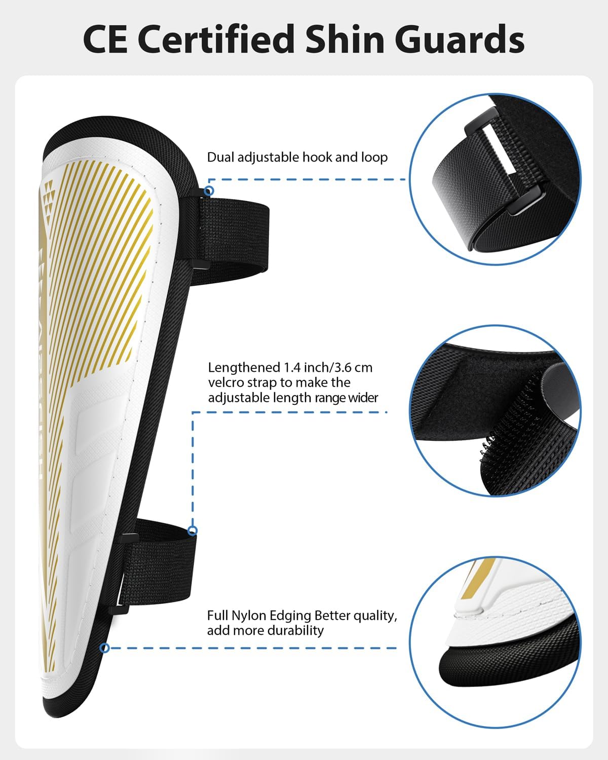 Shin Guards Soccer Kids Youth, CE Certified Airsfish Shin Guard Protection Gear for 2-18 Years Old Boys Girls Teenagers High Impact Resistant Breathable Comfortable 1 Pair 4 Sizes