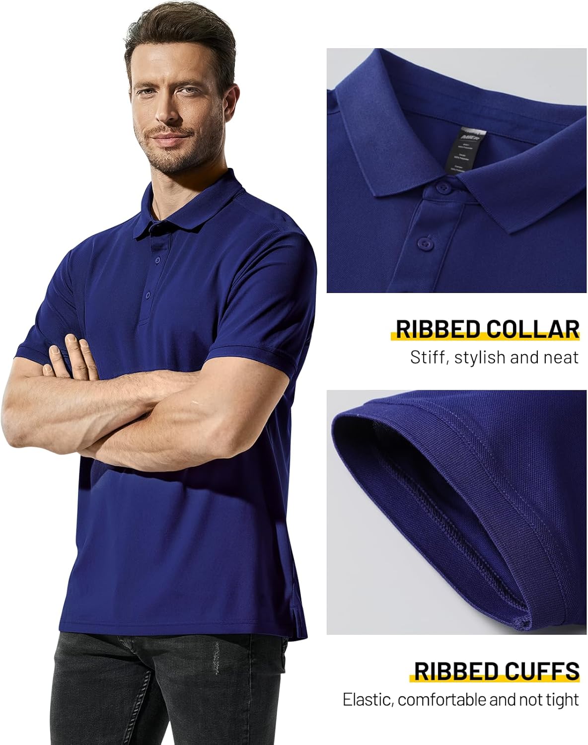 MIER Polo Shirts for Men Short Sleeve Quick Dry Polyester Collared Shirts Casual Golf Shirts, Moisture-Wicking