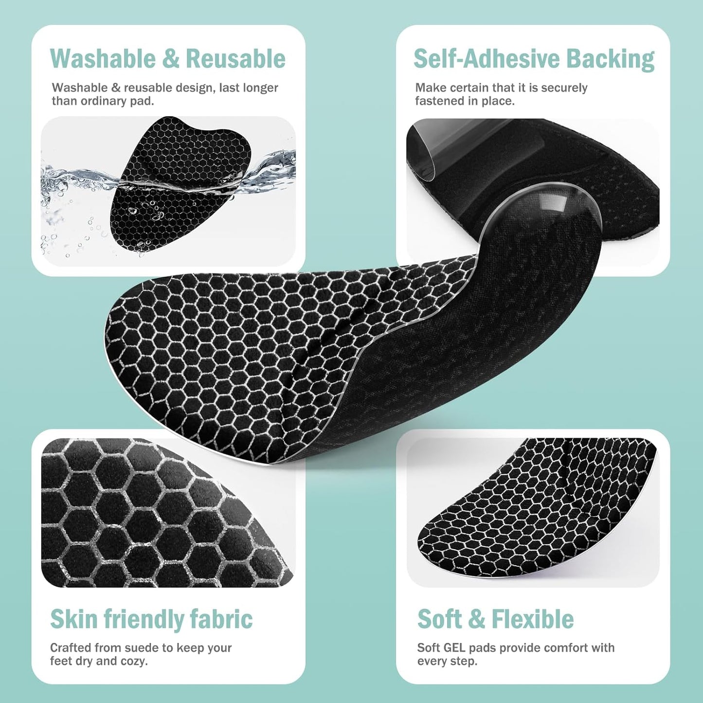 Metatarsal Pads for Women, Ball of Foot Cushions, Heel Inserts, High Heel Comfort Pads (2 Pairs), Anti Slip, Invisible Design