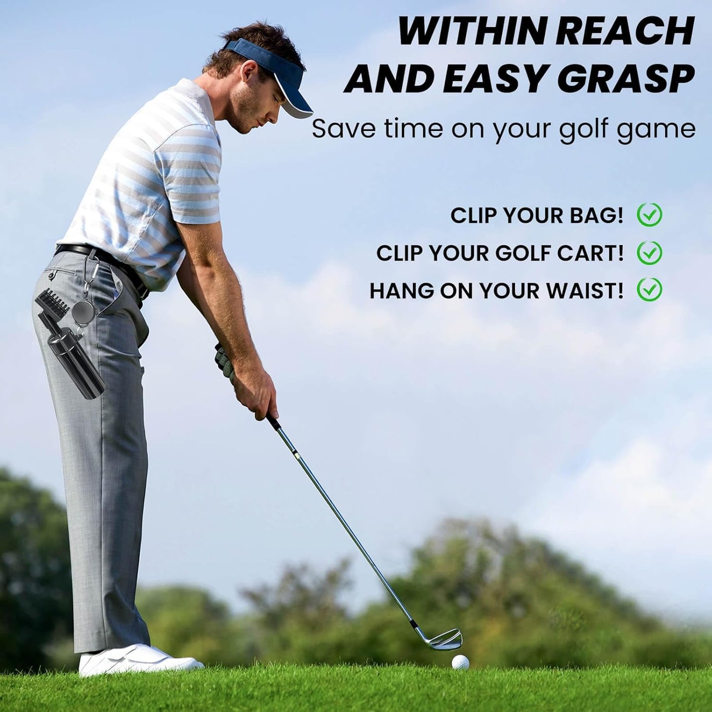 Golf Club Cleaner, Non-Leaking Stretchable Golf Club Brush with Microfiber Golf Towel (23.6 * 15.7 in), Strong Bristles Golf Brush Can Hold 5oz Water, Essentials Golf Accessories for Men