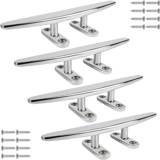 ORLANG 316 Stainless Steel Boat Cleats 5 Inch/6 Inch/8 Inch (3 Size), Open Base Dock Cleats with Fasteners, Boat Dock Cleat Rope Cleat for Boat Docks, Decks or Nautical Decor (4 Pack)