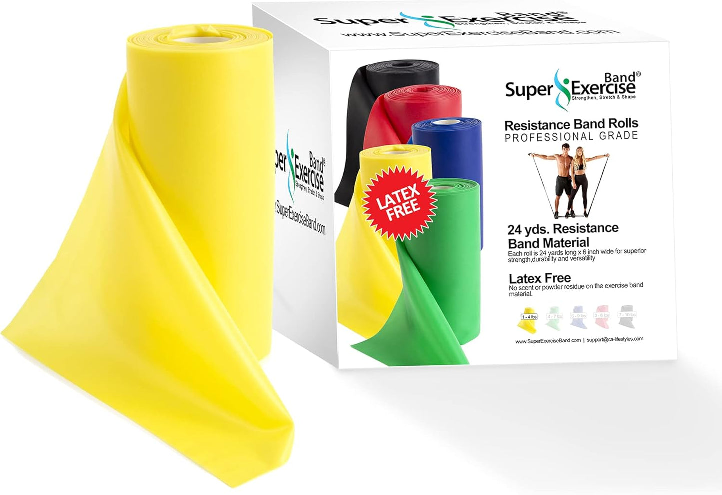 Resistance Band for Working Out - 8,16,24 Yard Resistance Bands Bulk Rolls - 10 Strengths in Light Medium and Heavy Exercise Bands - Latex Free Workout Bands Including iPhone App and e-Book