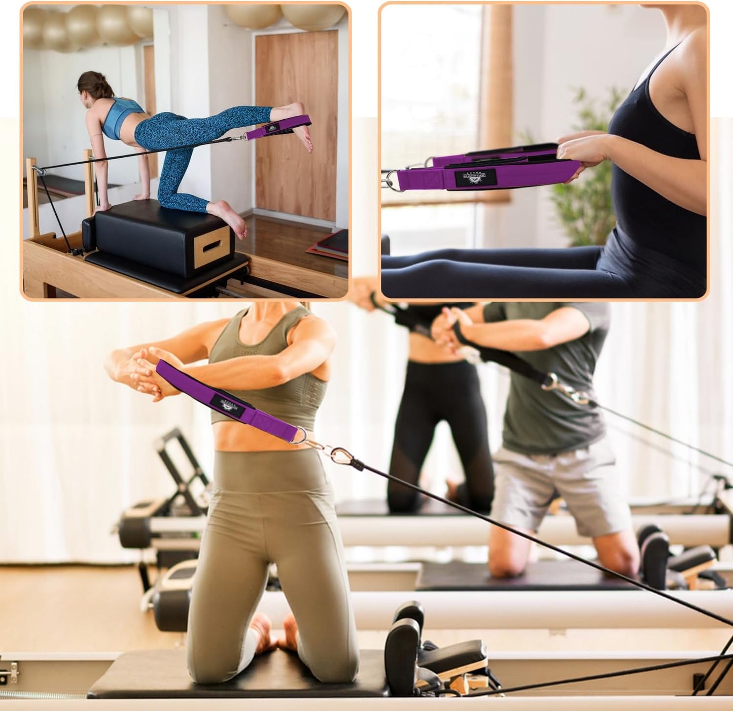 1 Pair Pilates Double Loop Straps for Reformer Fitness D-Ring Straps Handle, Yoga Exercise Accessories for Home Gym Workout