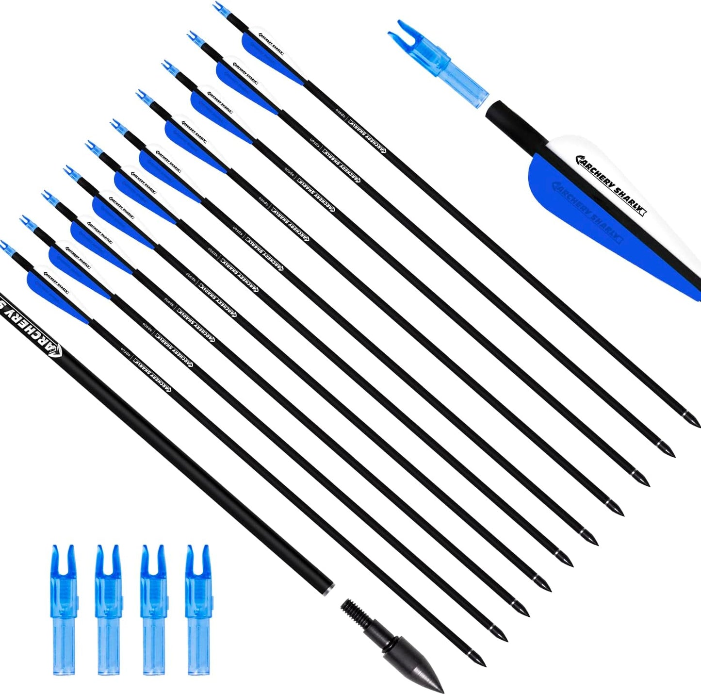30Inch Carbon Hunting Arrow Targeting Practice Arrows with Removable Tips and Adjustable Nocks for Compound & Recurve Bow (Pack of 12)