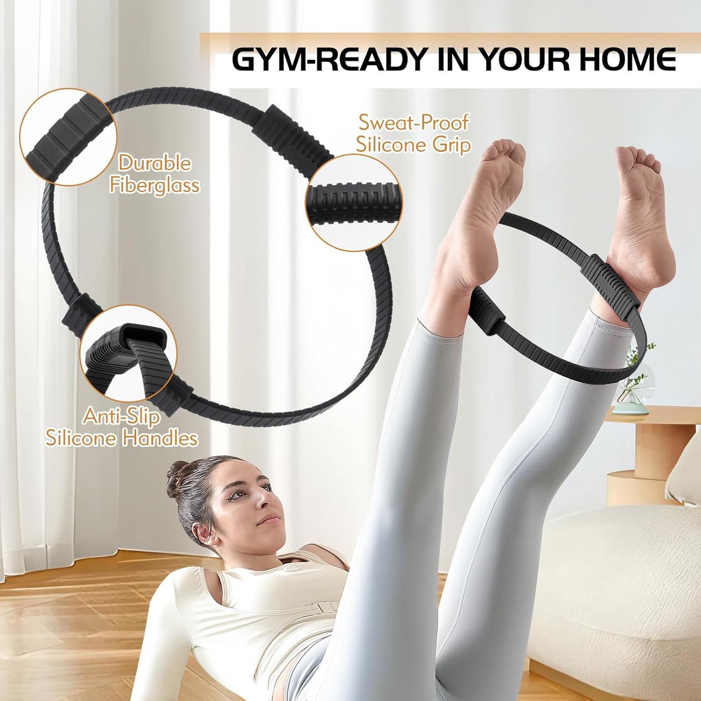 Pilates Ring, 13.5" Silicone Magic Pilates Fitness Circle with Dual Grip, Lightweight & Durable Flexible Resistance Exercise Equipment for Toning Arms, Thighs, Legs, Core