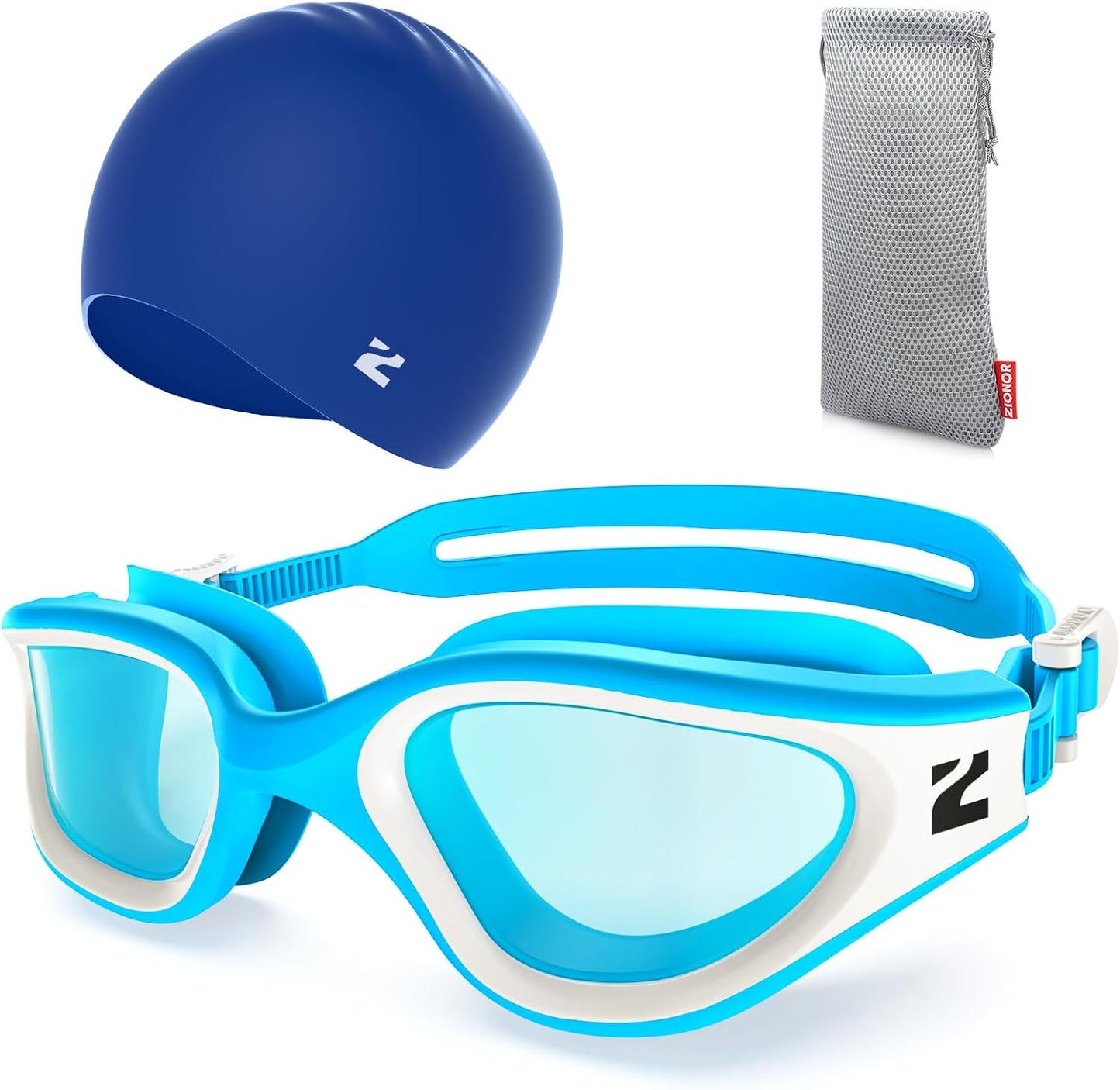 ZIONOR G1 Lite Swim Goggles with Swim Cap Comfortable Anti-fog Swimming Goggles Cap Set for Adult Men Women