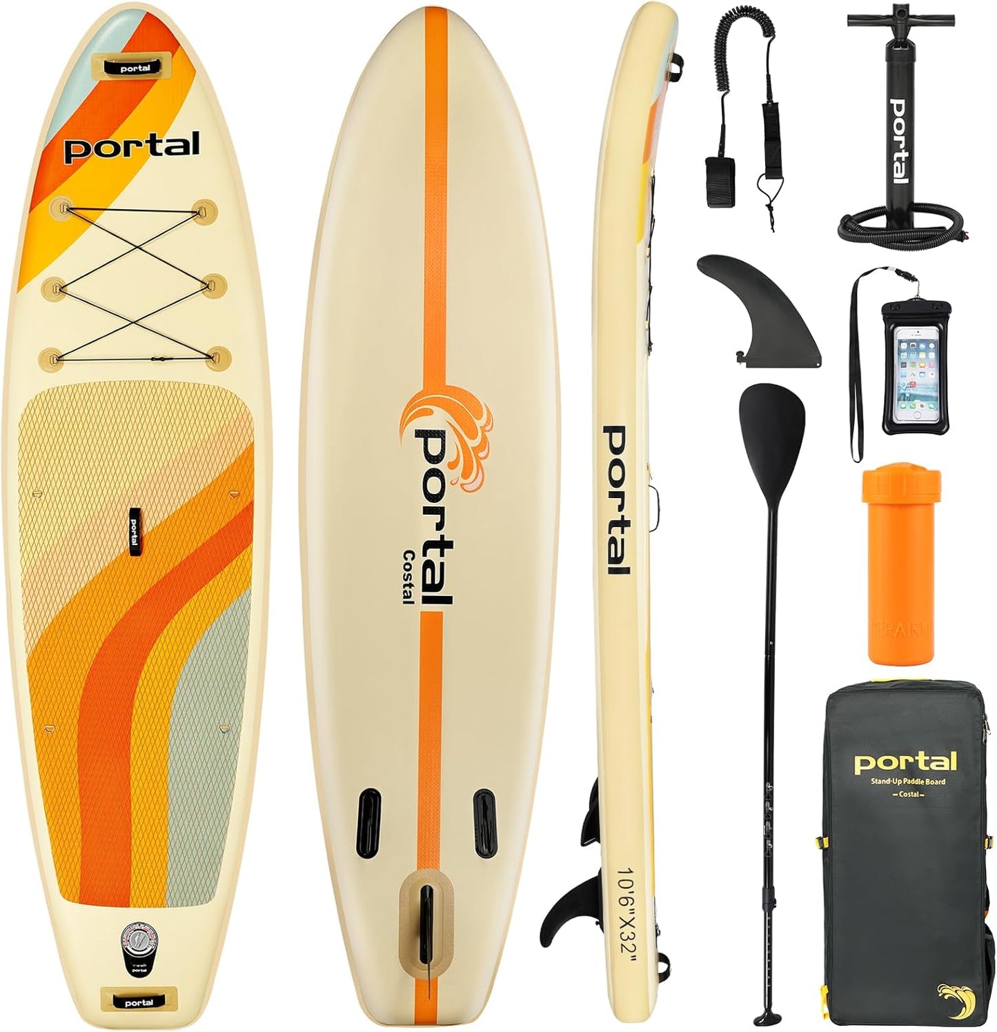 PORTAL SUP Inflatable Paddle Board for Adults 10'6'' Stand Up Paddleboard,Non-Slip Deck Blow up Paddle Boards with Adjustable Paddle, Carry Bag, and Repair Kit