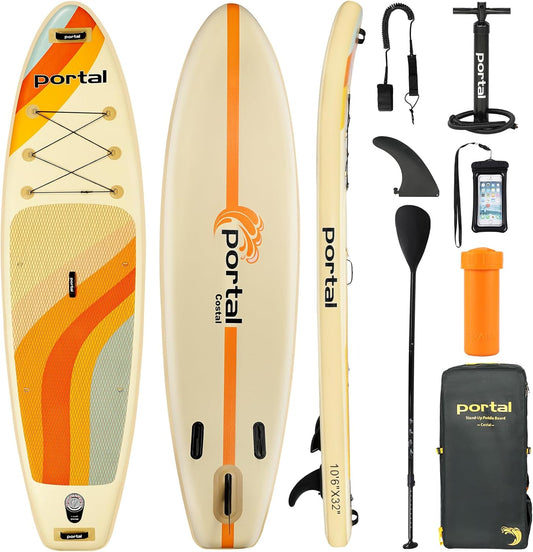 PORTAL SUP Inflatable Paddle Board for Adults 10'6'' Stand Up Paddleboard,Non-Slip Deck Blow up Paddle Boards with Adjustable Paddle, Carry Bag, and Repair Kit