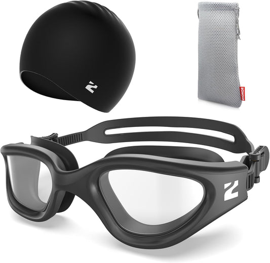 ZIONOR G1 Lite Swim Goggles with Swim Cap Comfortable Anti-fog Swimming Goggles Cap Set for Adult Men Women