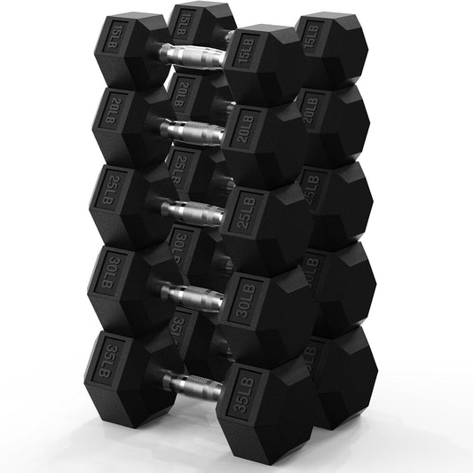 PAPABABE Hex Dumbbell Set 45-550 lb, Rubber Encased Home Gym Dumbbells, Weights Dumbbells for Women & Men, Hand Weight for Strength Training