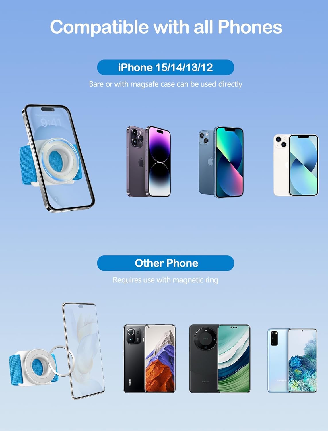 TOPGO Running Phone Holder for iPhone [360° Rotatable & Upgrade Anti-Drop] Magnetic Wrist Phone Holder, Armband Cell Phone Holder Compatible with magsafe iPhone 17 Pro Max and Android - Blue