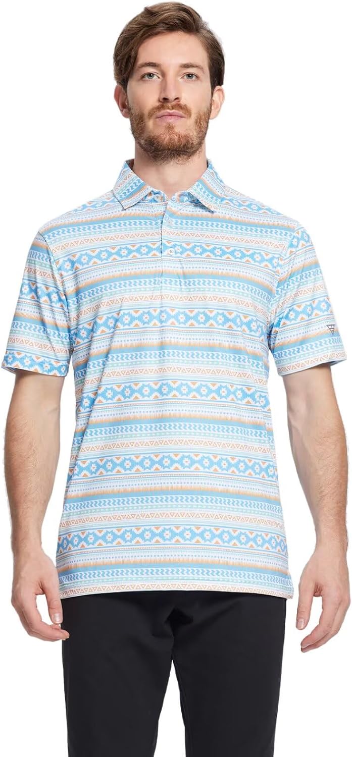 Men's Golf Polo Shirts Short Sleeve Striped Performance Moisture Wicking Dry Fit Golf Shirts for Men