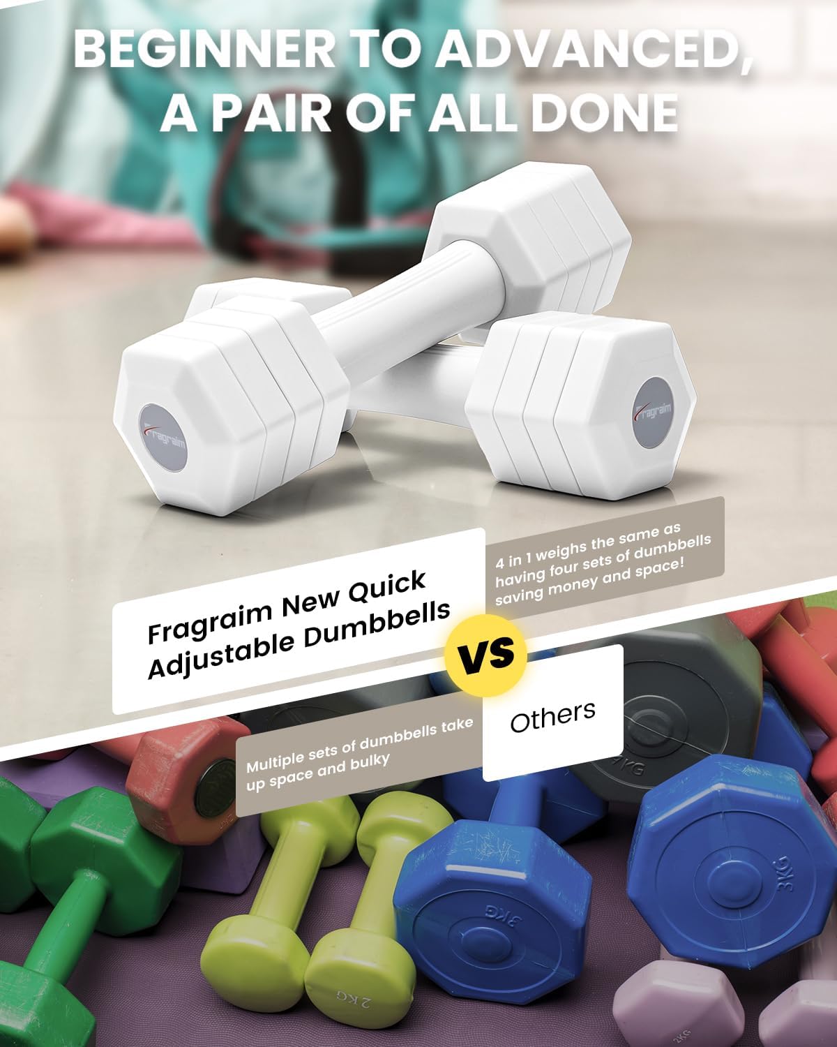 Adjustable Dumbbells Set, 4 in 1 Hand Weights Set for Women Men 10 LB/ 12 LB Dumbbell Pair Each 2lbs 3lbs 4lbs 5lbs Weights Dumbbells Set with TPU Soft Rubber Handle for Home Gym Exercise Fitness