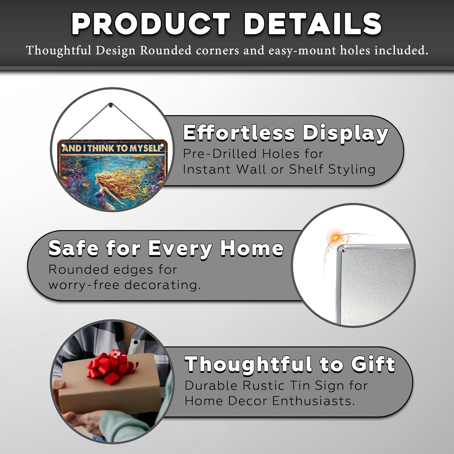 Retro Mermaid Tin Sign And I Think to Myself What a Wonderful World Vintage Metal Poster Funny Wall Art Toilet Bathroom Man Cave Bar Cafe Indoor Room Garage 12 * 16inch