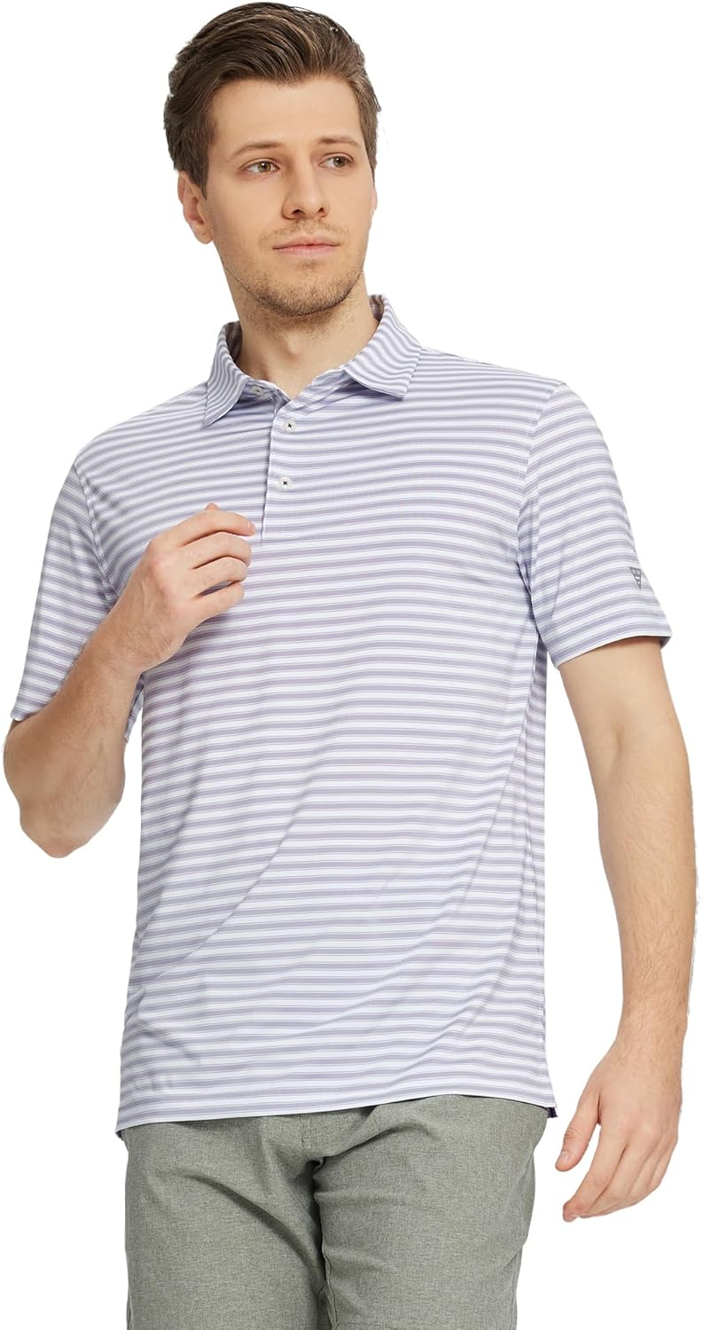 M MAELREG Golf Shirts for Men Short Sleeve Dry Fit Casual Striped Performance Moisture Wicking Collared Mens Polo Shirts