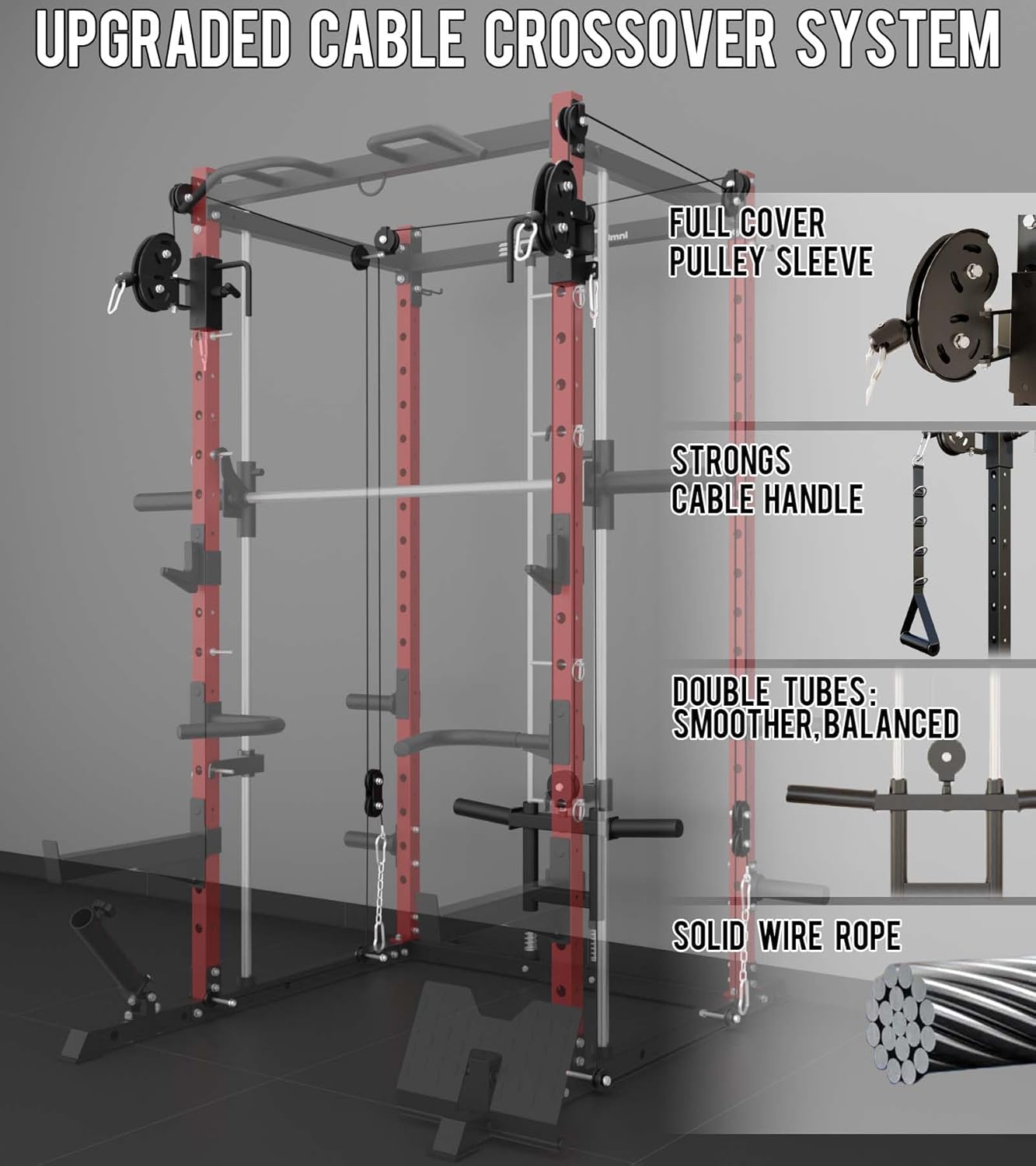 Eonfit E3 Smith Machine with 360°Rotating Arm for Home Gym Equipment, Multi-Function Power Cage Squat Rack with Cable Crossover LAT Pulldown Pulley System All in One
