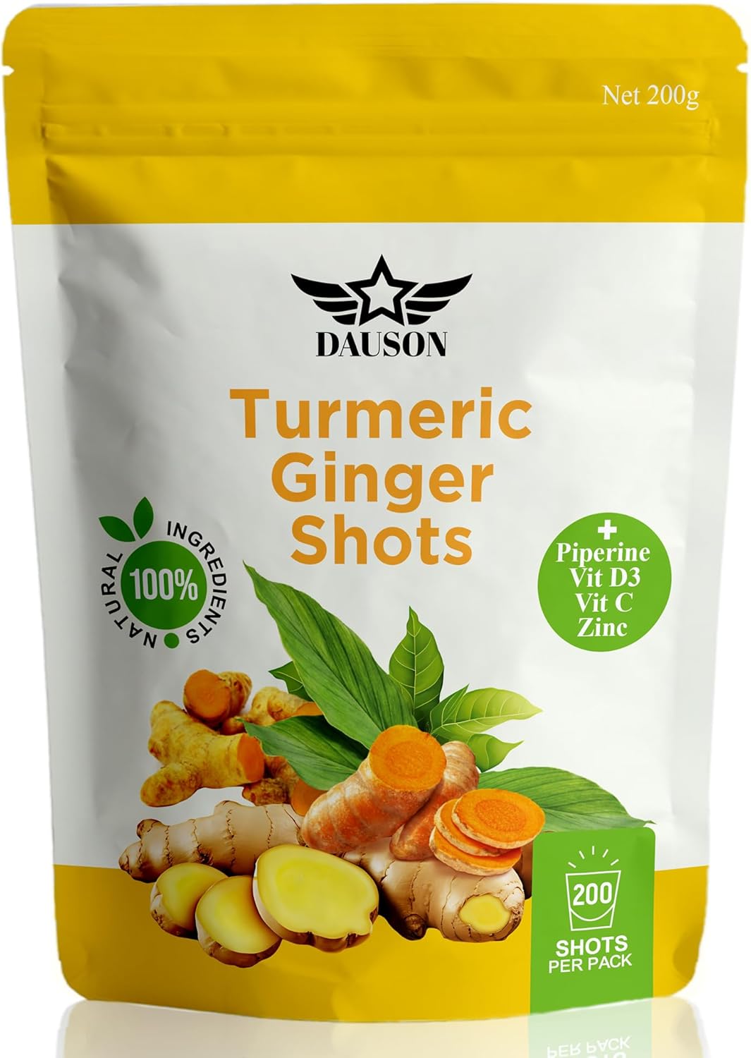 Turmeric Ginger Supplements with Piperine, Vitamin C, Vitamin D3 & Zinc | Turmeric Ginger Shots for Joint, Heart, Brain, Gut & Skin Health | 200 Servings | Ayurvedic | Powder