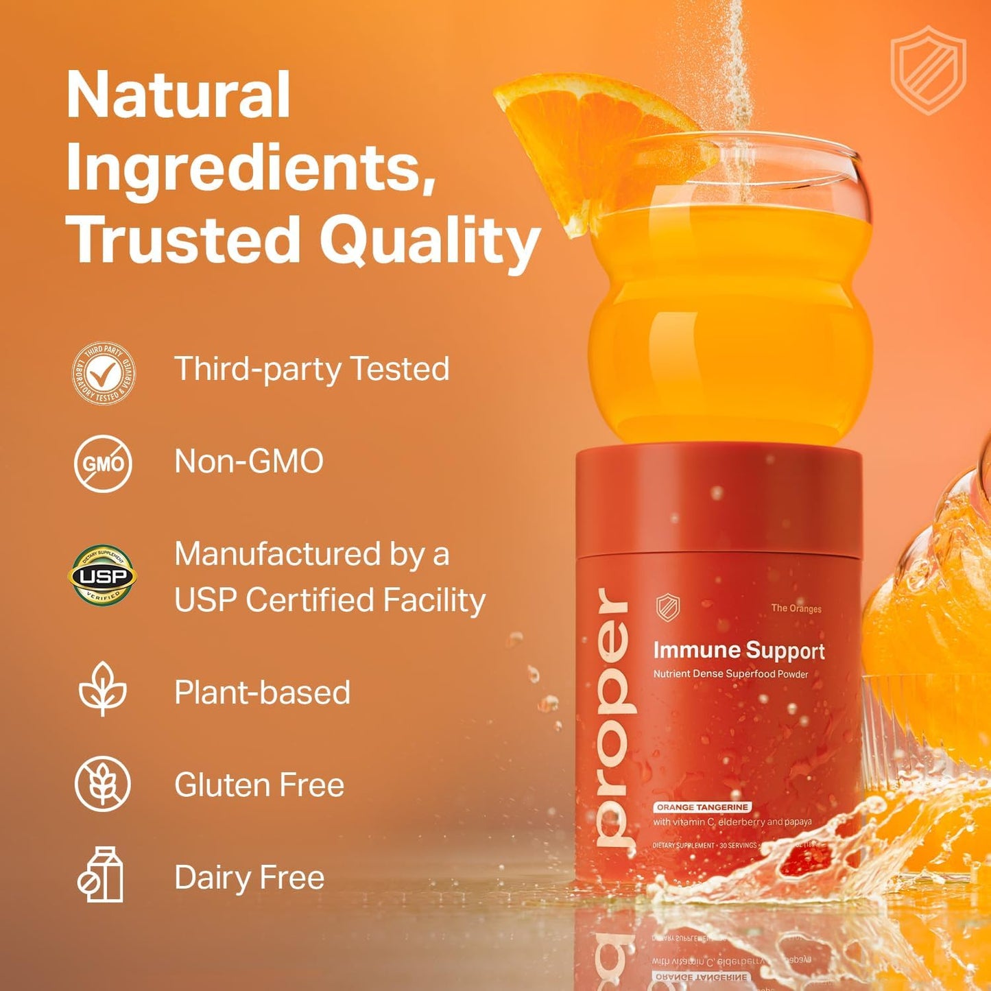 Proper, The Oranges Immune Support Supplement. Orange Tangerine Drink Mix. Elderberry Vitamin C and Zinc Complex with Echinacea, Immunity Vitamins, Phytonutrients and Gut Health Probiotic