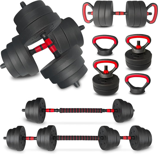 Adjustable Dumbbell Set 25/45/75/90LB, Changeable Dumbbell Set with Connecting Rod 4 in1 Dumbbells Set Used as Barbell, Kettlebells, Push up Bar, Fitness Exercises for Home Gym Suitable Men/Women