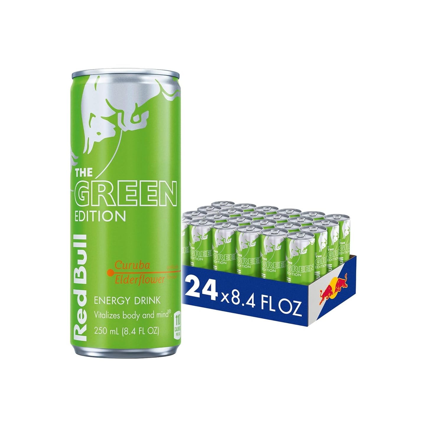 Red Bull Green Edition Energy Drink, Curuba Elderflower, with 80mg Caffeine plus Taurine & B Vitamins, 8.4 Fl Oz, Pack of 24 Cans