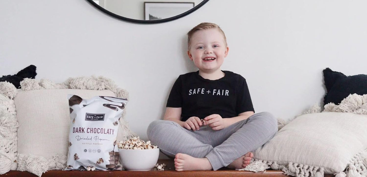 Safe + Fair Kettle Popped Gourmet Popcorn, Vegan Dark Chocolaty Drizzle, Free From Top 9 Allergens and Artificial Ingredients, 5.5 oz
