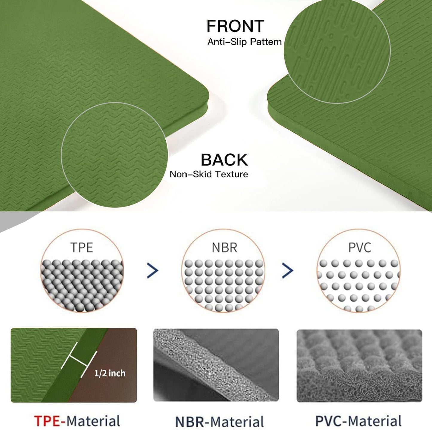 Hatha Yoga Large TPE Yoga Mat 6'x4'x1/2" Extra Thick Non-Slip Exercise Mat - for Yoga Pilates & Home Gym Workouts