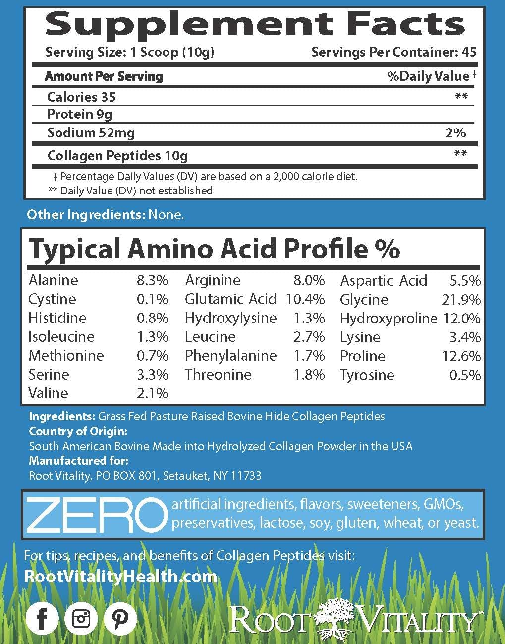 Collagen Peptides Powder - Grass-Fed, Pasture-Raised Hydrolyzed Protein Supplement for Skin, Hair, & Nails - Non-GMO, Zero Sugar Daily Supplement for Men & Women (45 Servings)