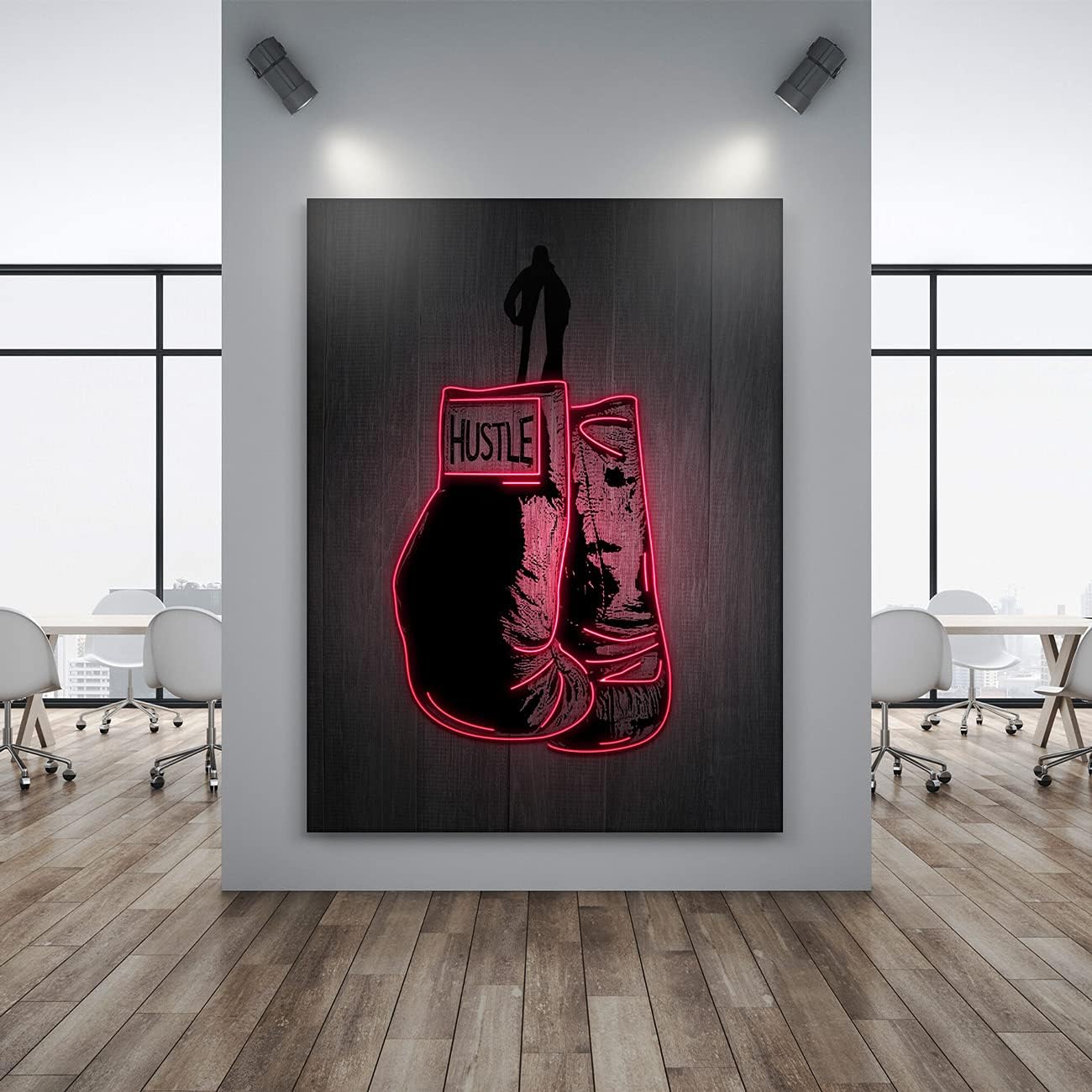 Boxing Gloves Neon Canvas Print Motivational Canvas Print Wall Art Office Decor, Entrepreneur Motivation, Hustle Artwork, Boxing Neon Print, Fighter Gym Sign, Hustler Art Neon Sign (24" x 18")