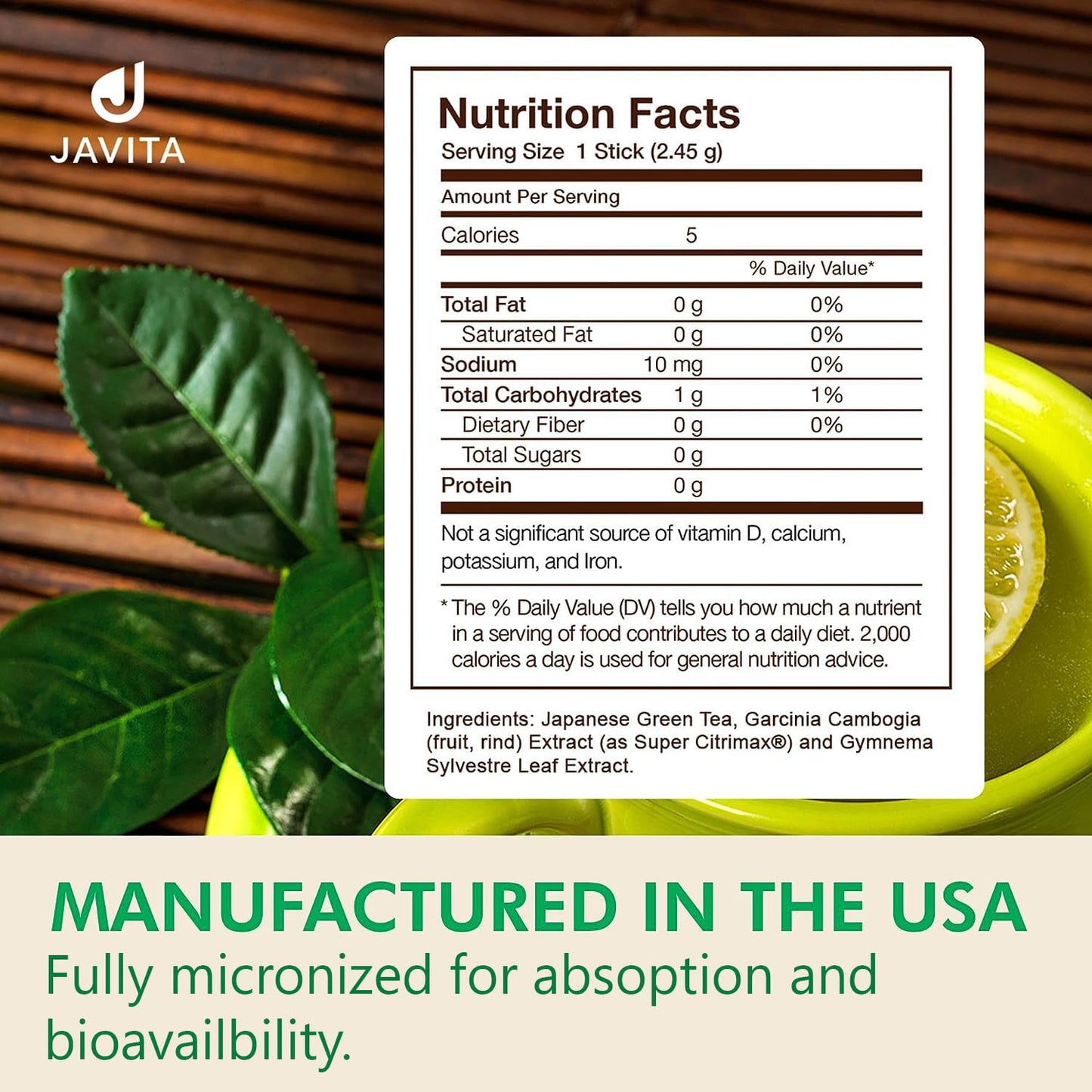 Lean + Green, Premium, 100% Japanese Green Tea, Garcinia Cambogia (as Super Citrimax) & Gymnema Sylvestre, for Weight Management, Appetite Control 24 ct - 4 Boxes, Javita