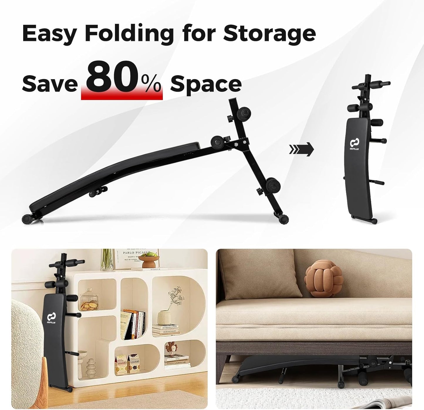 Goplus Adjustable Decline Sit Up Bench for Exercise, Foldable Curved Slant Bench with High Density Foam Cushioned Seat, Heavy Duty Metal Frame, Full Body Ab Workout Equipment for Home Gym, Black