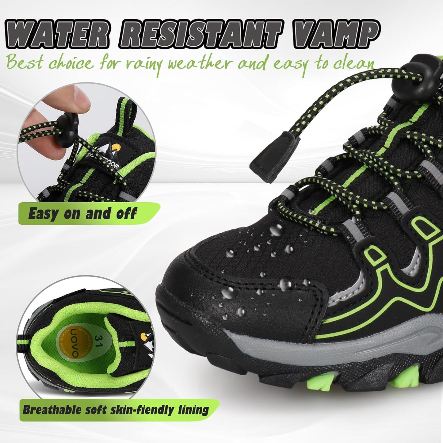 UOVO Boys Girls Kids Sneakers Hiking Running Outdoor Walking Tennis Shoes Waterproof Non Slip Fashion Sneakers(Little/Big Kids