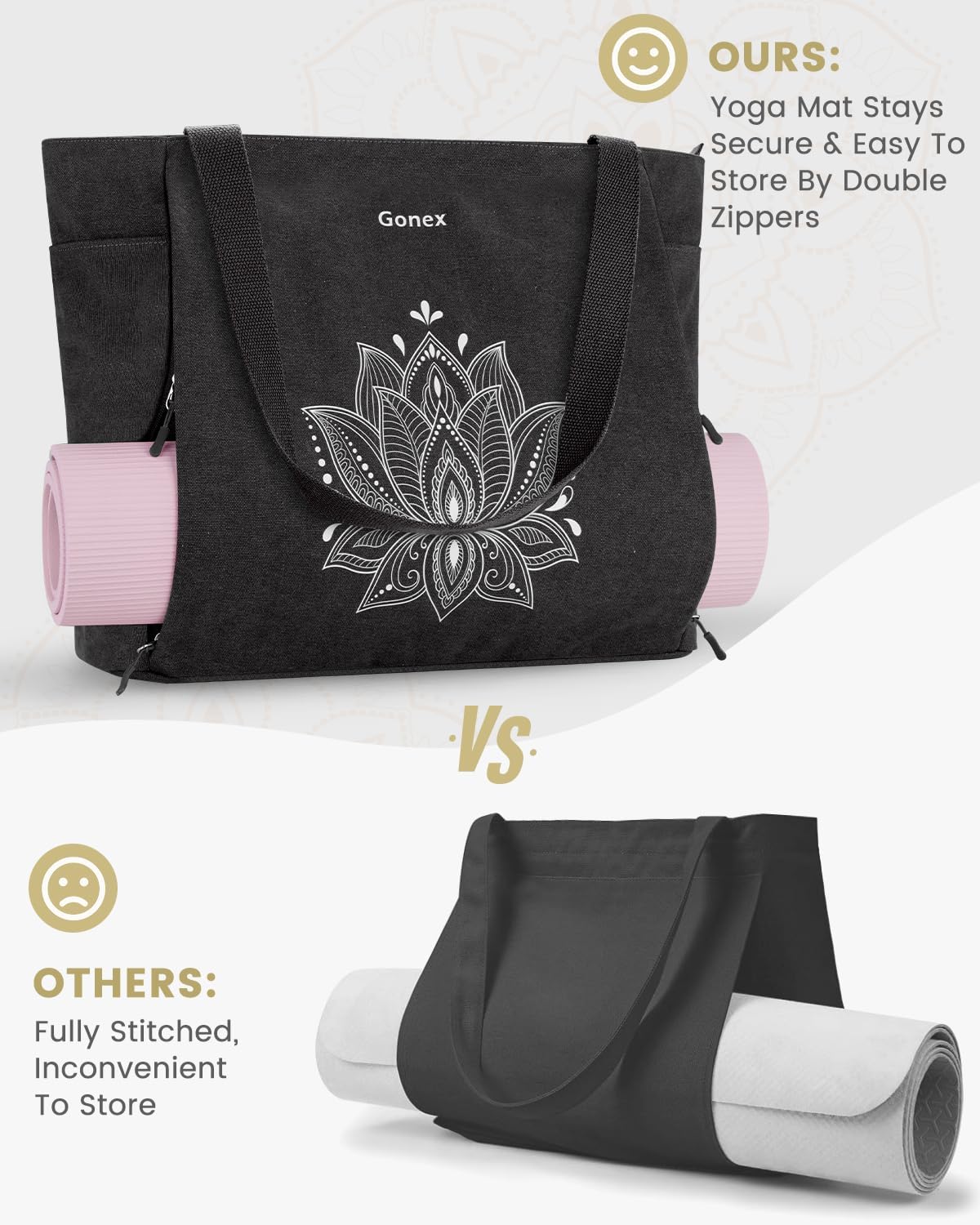 Gonex Yoga Mat Bag, Large Tote Bag with Multi Pockets for Women Men, Canvas Mat Carrier, Full Zipper Easy Access for Pilates Gym Travel