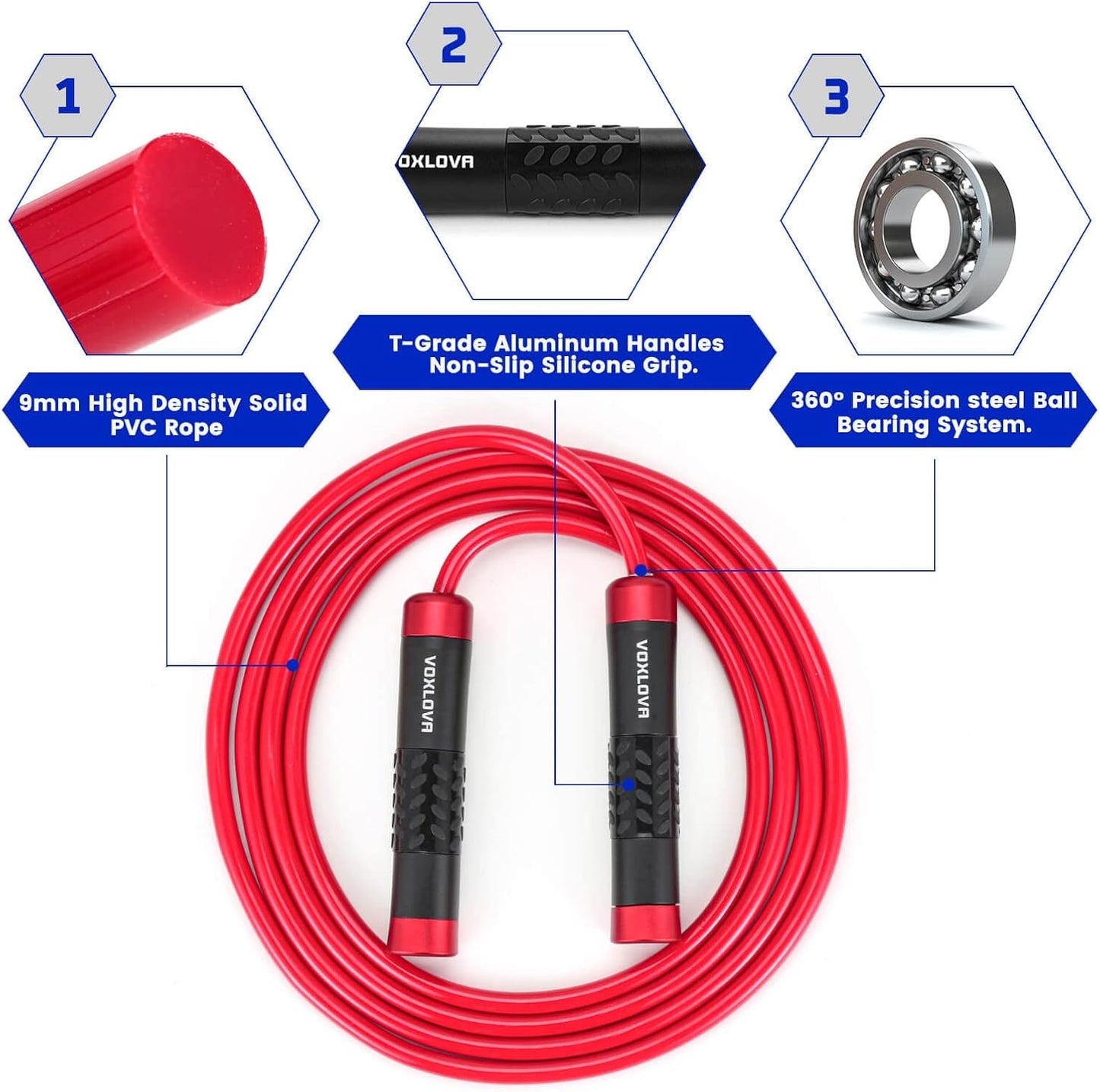 Weighted Rope - 1LB Heavy Jump Rope for Men Women Fitness Workouts, Non-Slip Aluminum Handles, Premium Skipping Rope for Exercise, Adjustable Length 9MM Solid PVC/Cotton Rope