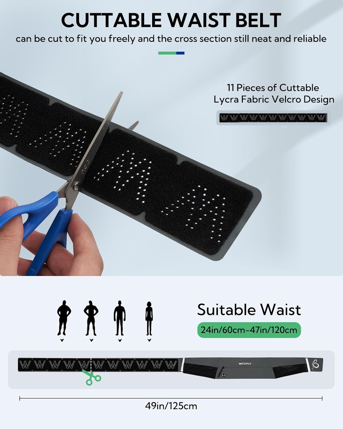 WATERFLY Running Belt Fanny Pack: Slim Waist Bag for Men Women, Workout Fitness Phone Holder for Exercise Marathon Jogging-Grey