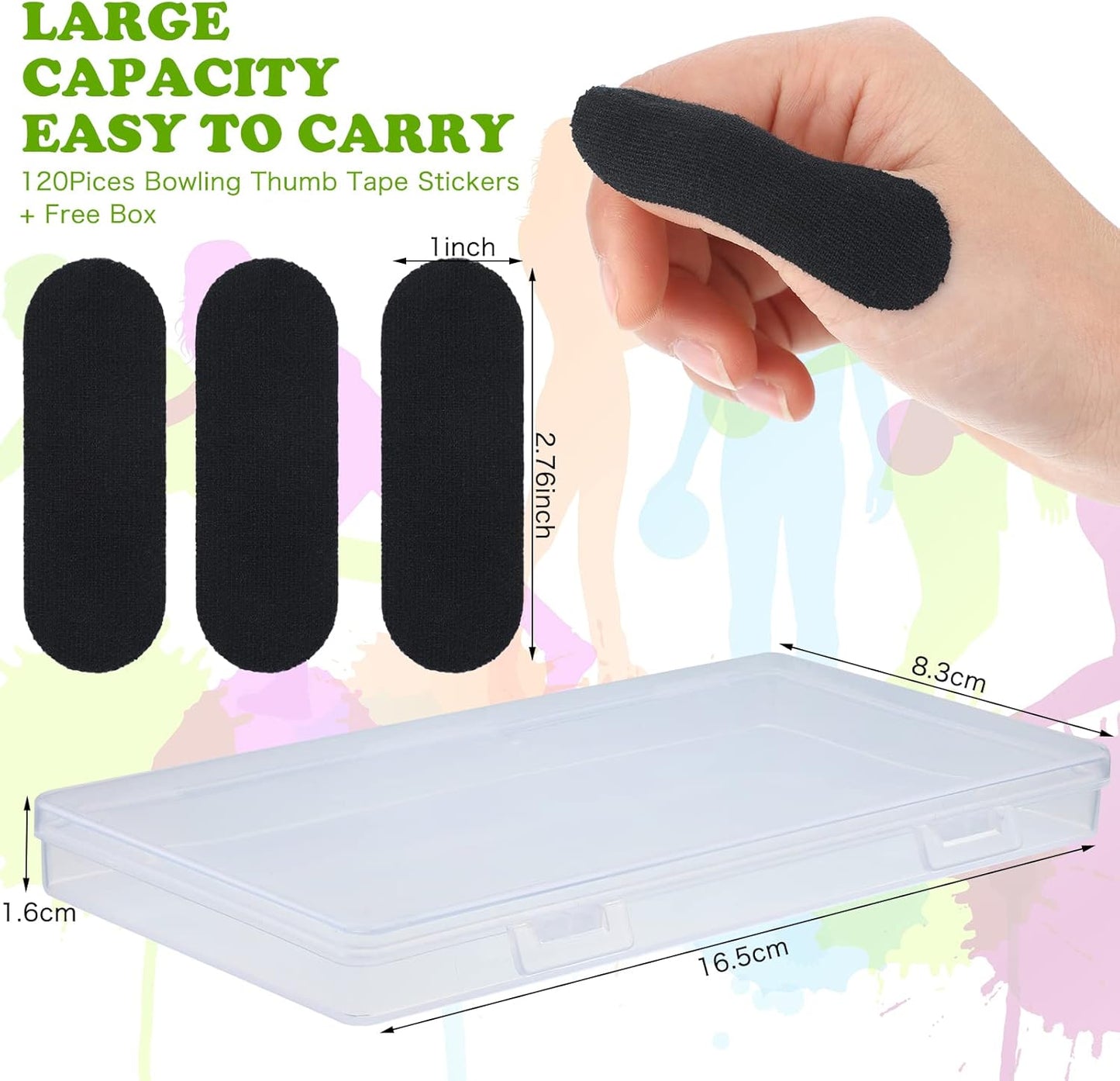 Civaner 120 Pieces Bowling Thumb Tape with Portable Box Bowling Finger Tape with Protector Protective Performance for Bowlers Exercise Sport(Black)