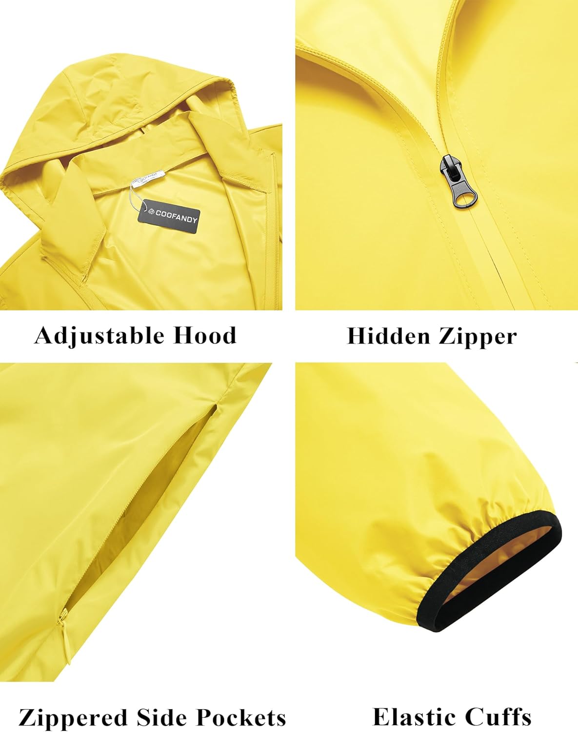 COOFANDY Men's Packable Rain Jacket Lightweight Waterproof Raincoat with Hood Travel Hiking Golf Windbreaker