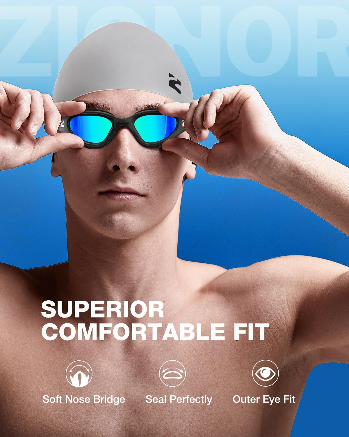 ZIONOR G1 Lite Swim Goggles with Swim Cap Comfortable Anti-fog Swimming Goggles Cap Set for Adult Men Women