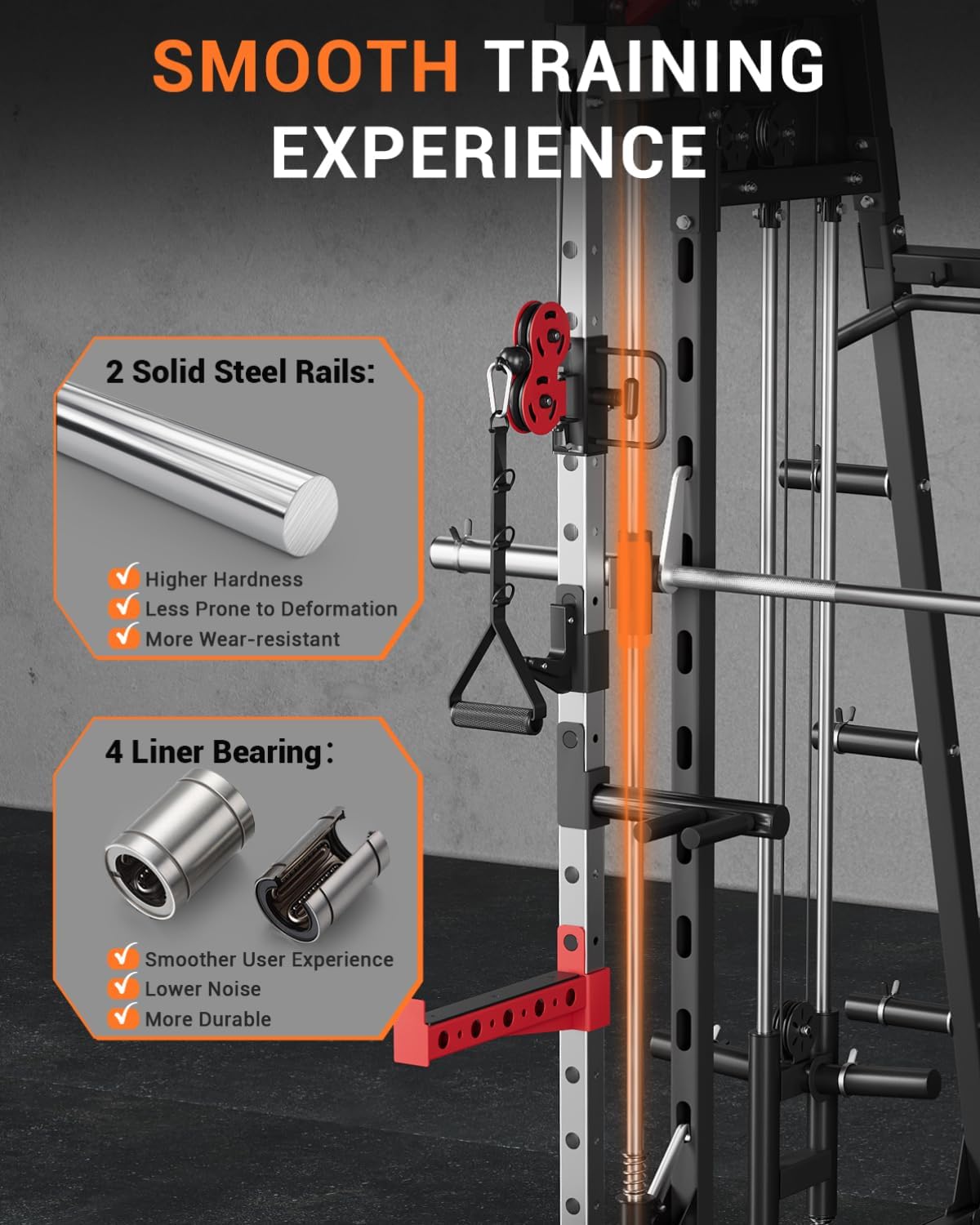 Smith Machine Home Gym, 2200 LBS All in One Squat Rack Power Cage with Smith Bar, Cable Crossover System & LAT-Pull Down System, Training Equipment