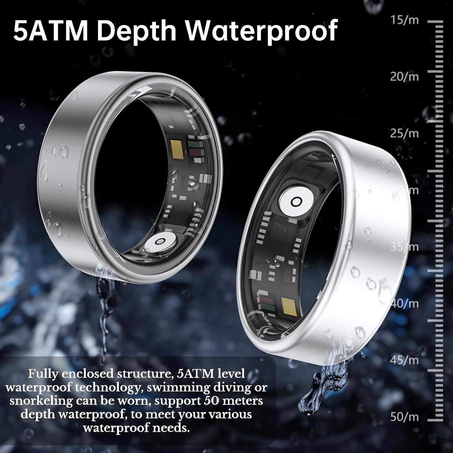 Smart Ring Health Fitness Tracker, Size First with Sizing Kit, Activity & Sleep Tracker/Stress/Heart Rate Monitor, Waterproof Smart Ring for Men/Women, No App Subscription (Silvery, 7)