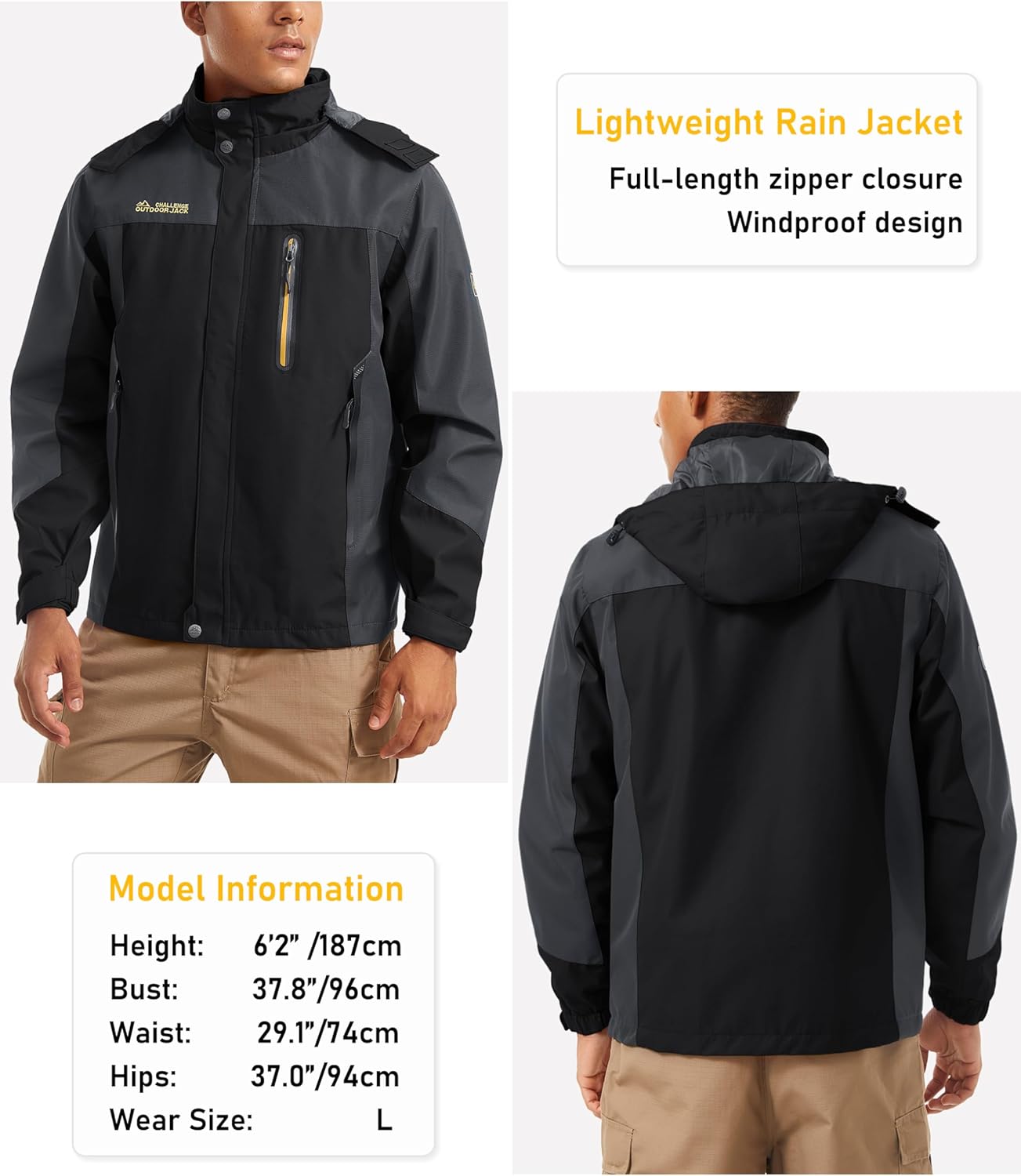 MAGCOMSEN Men's Hooded Windproof Water Resistant Rain Jacket Windbreaker 5 Pockets for Hiking,Fishing,Travel